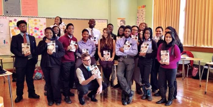 Poet and teacher Sarah Marcus with her high school students.