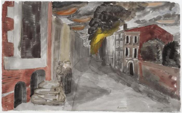 Armentieres_after_Bombing,_May_1940_Art.IWMARTLD175