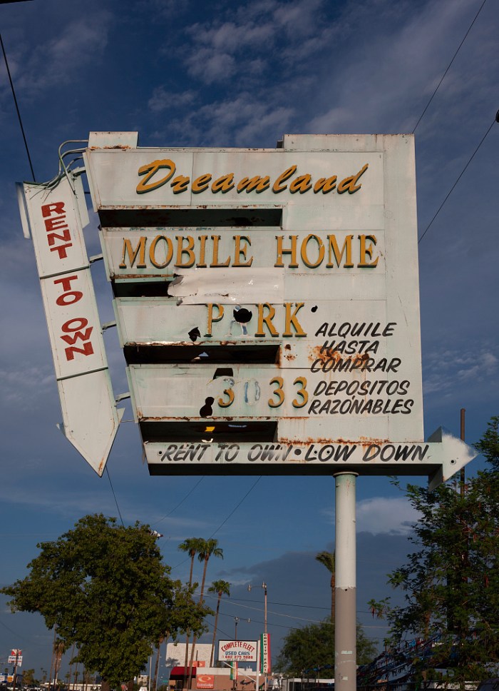 Sign for the old Dreamland mobile-home park in Phoenix, Arizona.